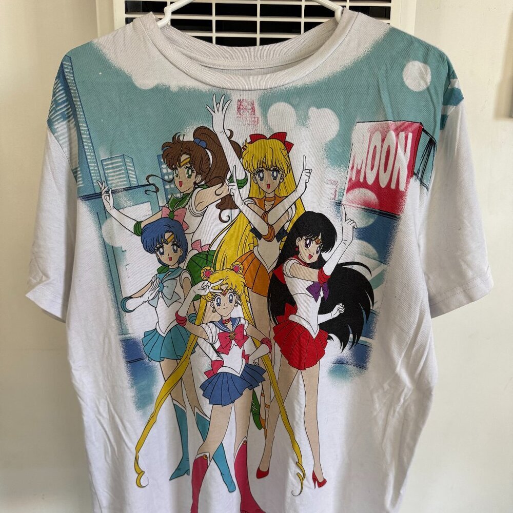 Vintage 90s Sailor Moon Anime T-Shirt Tee White Size L Toei Animation J10432-